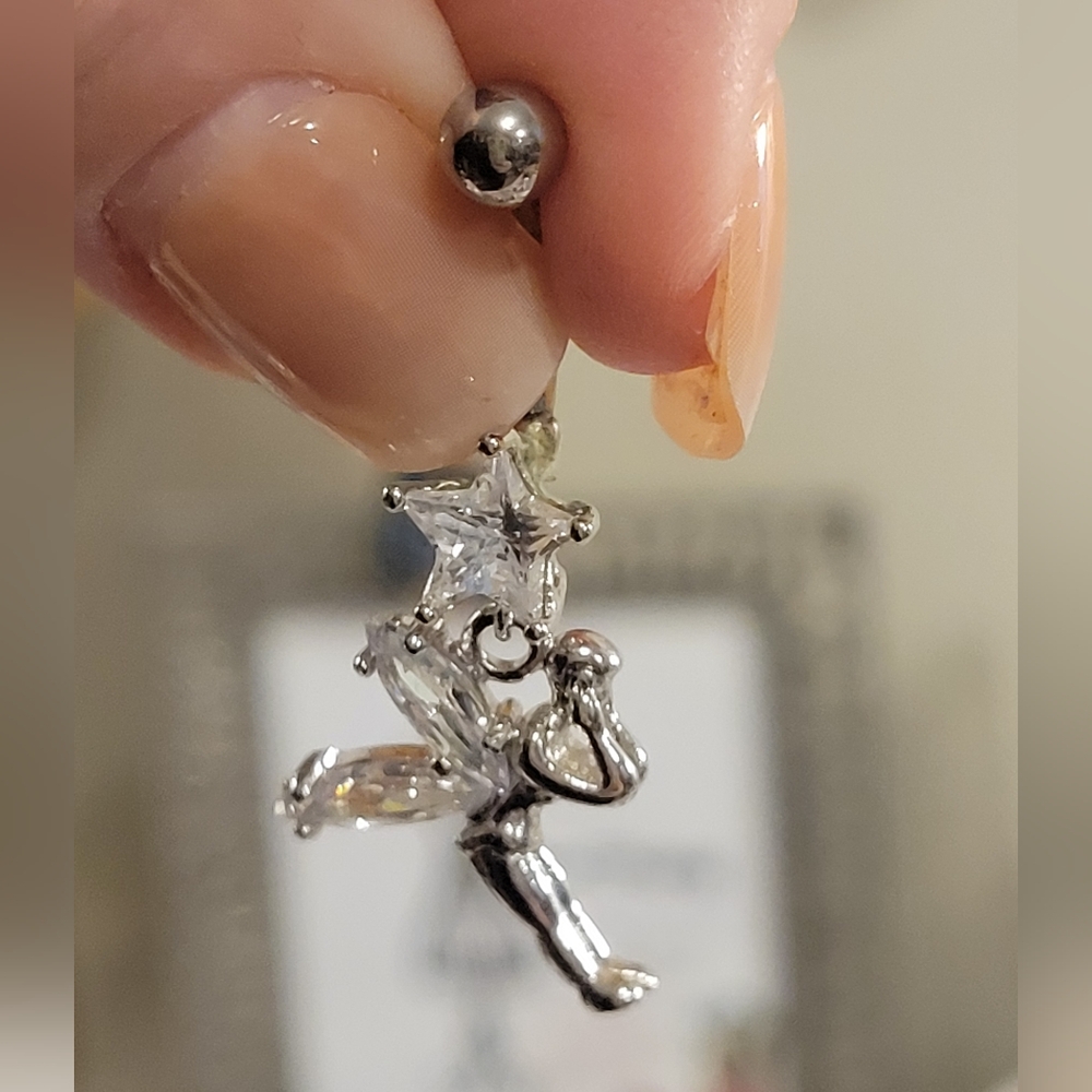 Silver Fairy Charm Belly Body Piercing. Swarovski Crystals. Handmade